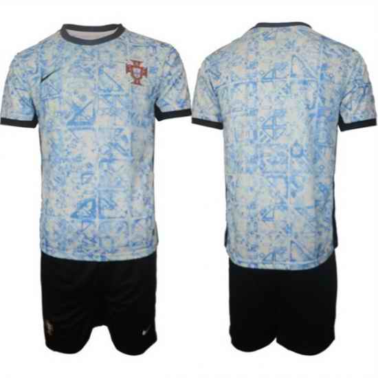 Men Portugal Team Blank 2024 25 White Blue Away Soccer Jersey Suit